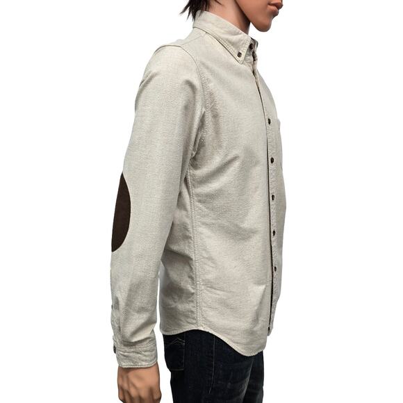 J. Crew Chamois Flannel Shirt Elbow Patches Button Down Beige Men S - Picture 9 of 12